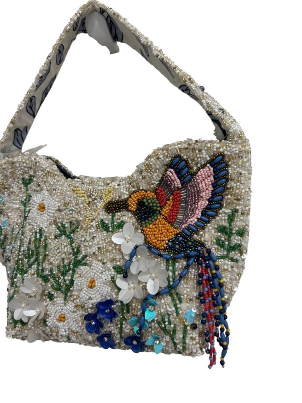 Beaded Sequin Bag Hummingbird Fringe Floral Top Handle Made in India New Release - Picture 3 of 5